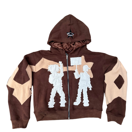 "WAKE UP" Brown Zip-Up